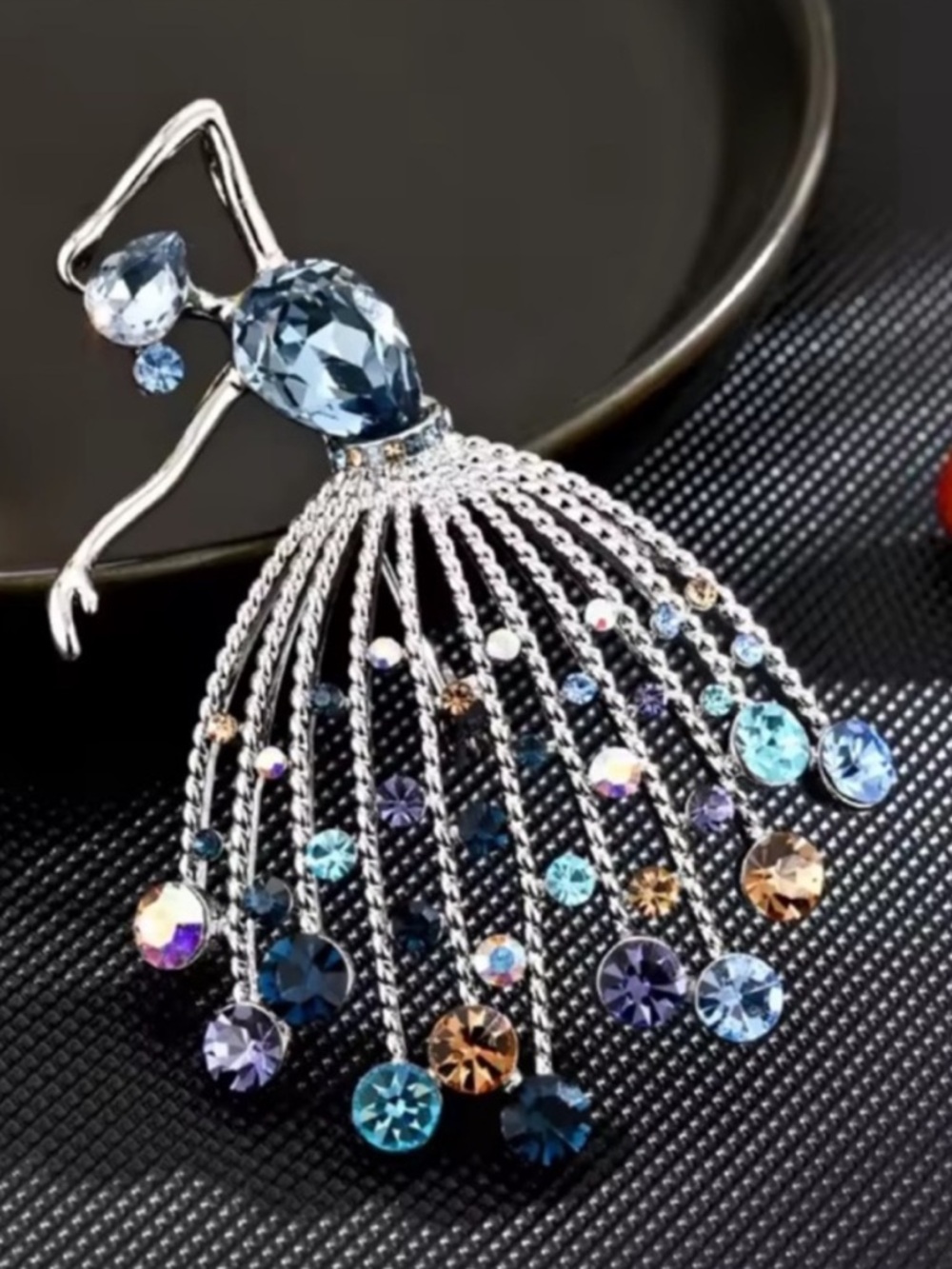 Elegant Silver Multicolor Ballerina Brooch